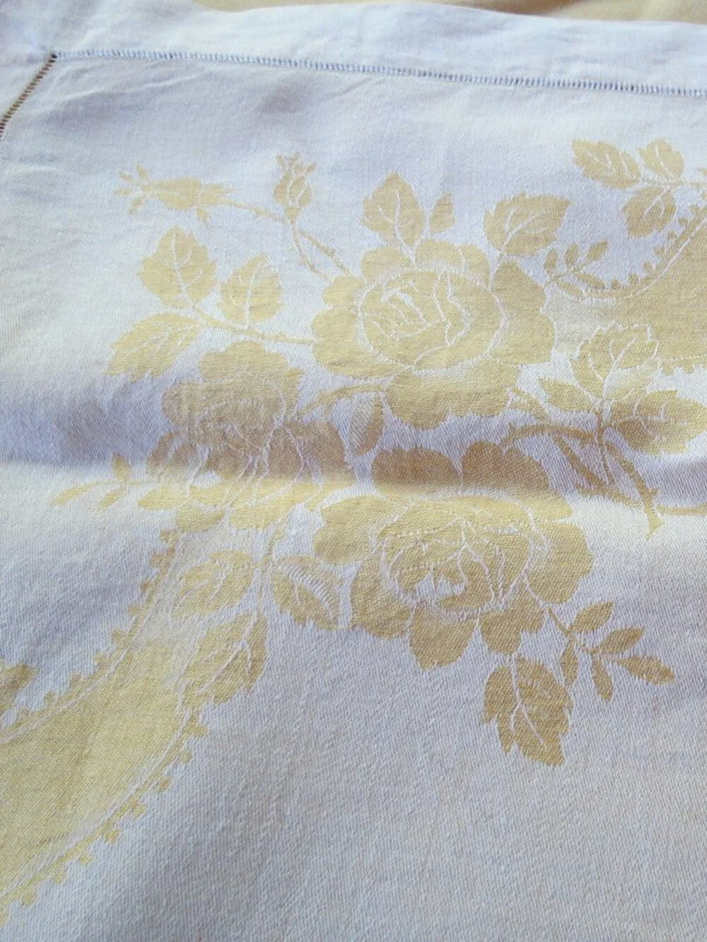Vintage Reversible Jacquard Tablecloth Yellowish Gold